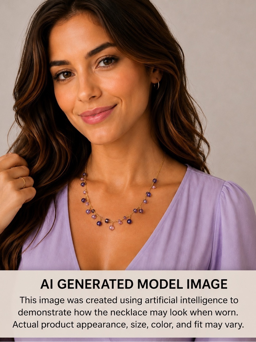 Cookie Lee Adjustable Vintage Gold Tone Purple Beads Chain Necklace